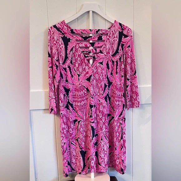 Lilly Pulitzer Ophelia Swing Dress Coco Safari Navy Blue and Pink - Picture 2 of 3